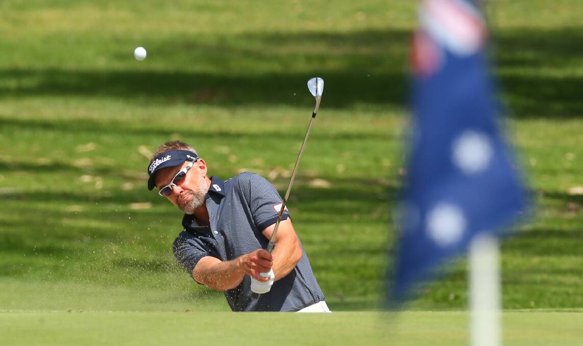 Winner: 2018 Australian Seniors PGA Championship winner, New Zealand's Michael Long, plays a shot onto the 18th green at Richmond Golf Club. Picture: Geoff Jones 