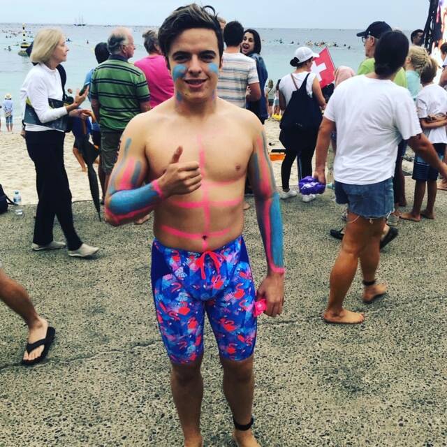 Preparing: Michael Payne just before he hits the water for his Rottnest Channel Swim with Sam. Picture: Supplied.