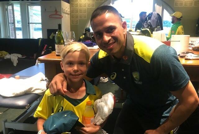 In the sheds: Ian Haigh with Australian Cricket Player Usman Khawaja. Picture: Supplied.
