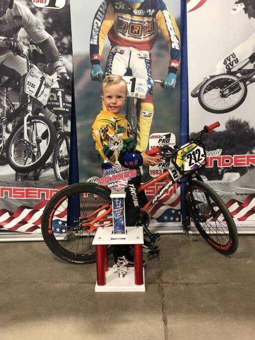 First of many: Seven-year-old Jack Lupton competed at his first USA Grands BMX race. Picture: Supplied