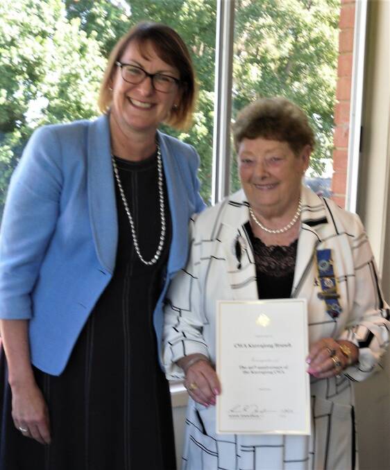 MILESTONE: Federal MP Susan Templeman presents the certificate to Kurrajong CWA president Wendy Dunstan recognising the branch's 90 years of service.