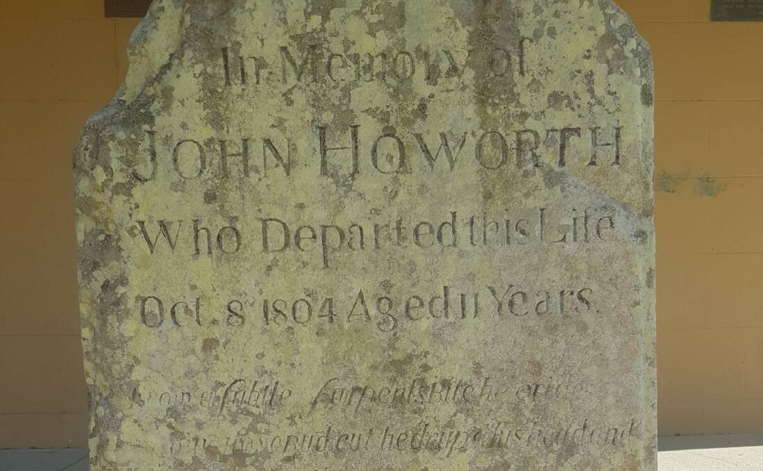John Howorth's gravestone at Wilberforce was moved from its original riverside location. He died at age 11 from a snake bite.