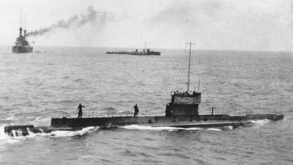 The last known image of the AE1 taken September 9, 1914. HMAS Yarra and HMAS Australia are in the background. Picture: Sea Power Centre Australia