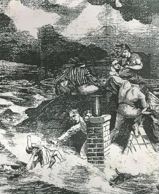 An artist's impression of the Eather tragedy from June 1867. Two women and 10 children were drowned at Cornwallis, a rescue boat arriving an hour too late.