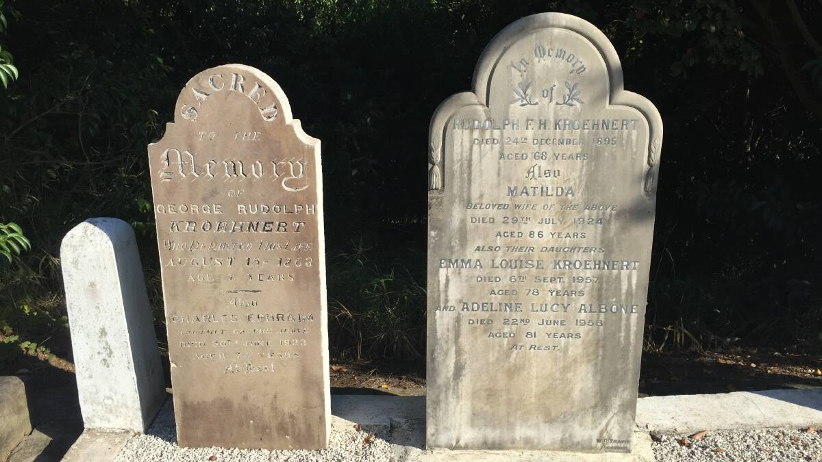 The graves of Rudolph and Matilda Kroehnert and four of their 14 children at St Peter's 
Anglican Cemetery, Richmond. Picture: L. Knight
