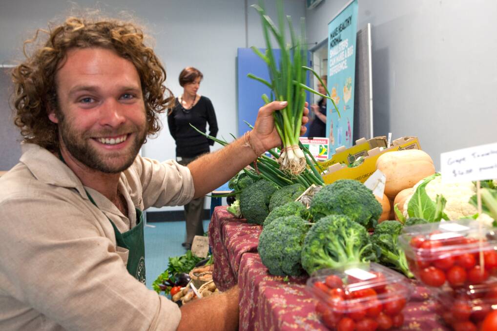 Organic farmer Aaron Brocken sold veg at Westmead Children's Hospital last week at its Health and Wellbeing Fair.