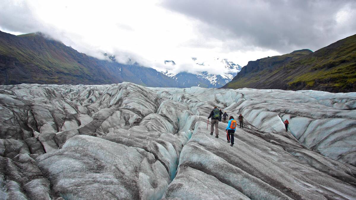 Not for the faint-hearted … walking on a glacier in Iceland. 