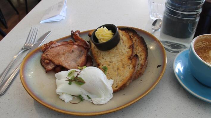 A bright start to the day … a couple of excellent poached eggs at Penny Whistlers, in Kiama.