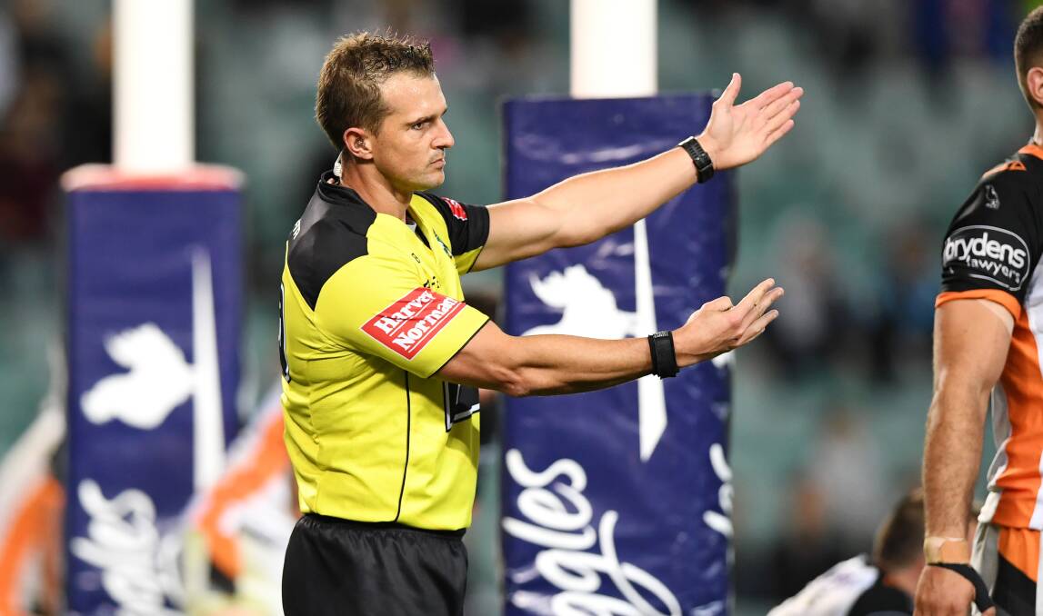 FOCUSED: Referee Grant Atkins will officiate Thursday night's game where the NRL will trial rule changes. Picture: Gregg Porteous/NRL Imagery