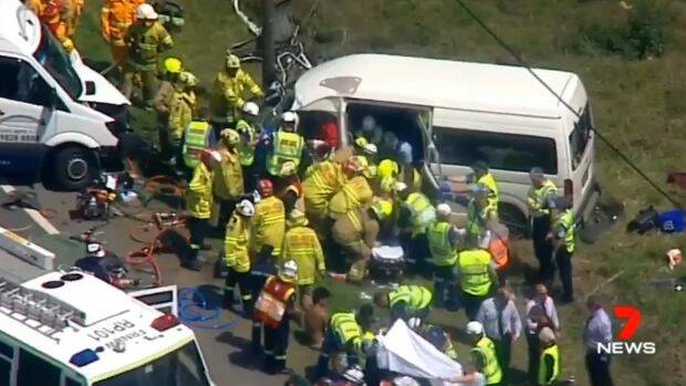 The scene of the crash at Kemps Creek in Sydney's west. Photo: Seven News
