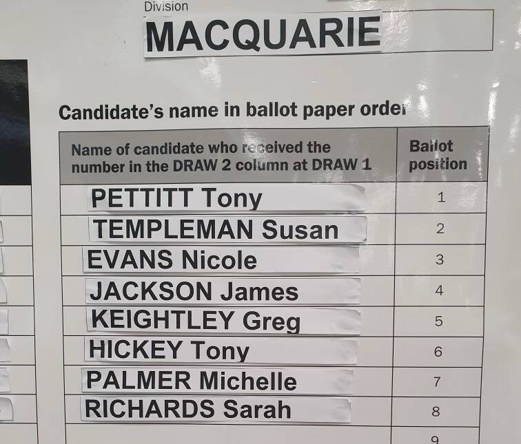 The ballot paper after today's draw by the Australian Electoral Commission.