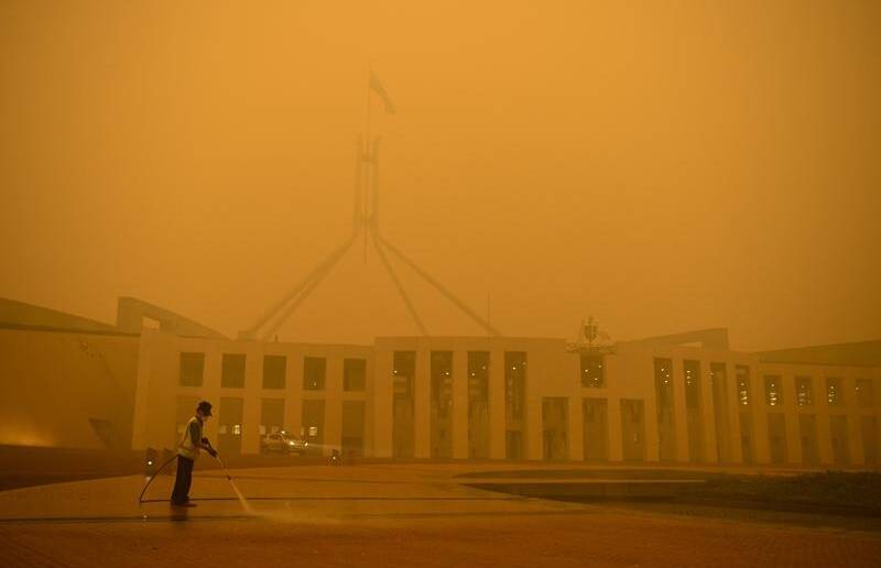RED HAZE: Bushfire smoke in Canberra in January.