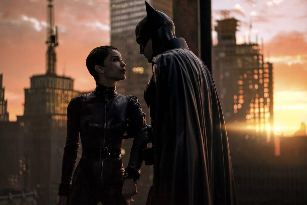 Zoe Kravitz and Robert Pattinson as Selina Kyle and Batman in The Batman, rated M, in cinemas now. Picture: Warner Bros