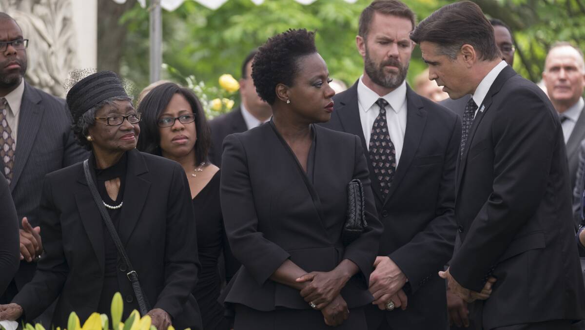 No time for crying: Viola Davis leads alongside the likes of Colin Farrell, Garrett Dillahunt and Robert Duvall in brilliant heist film Widows, rated MA15+, in cinemas now.