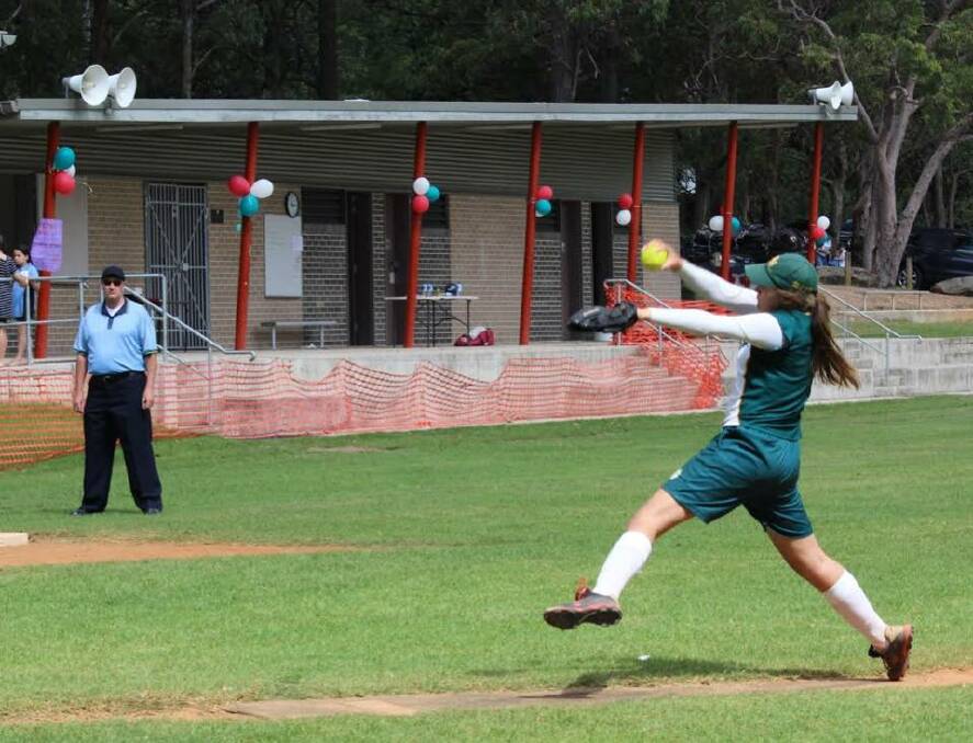 In Action: Kandra Lamb pitching in the 2017 A grade grand final in the Hornsby District Softball Association summer competition at Hayes Park, Galston. 