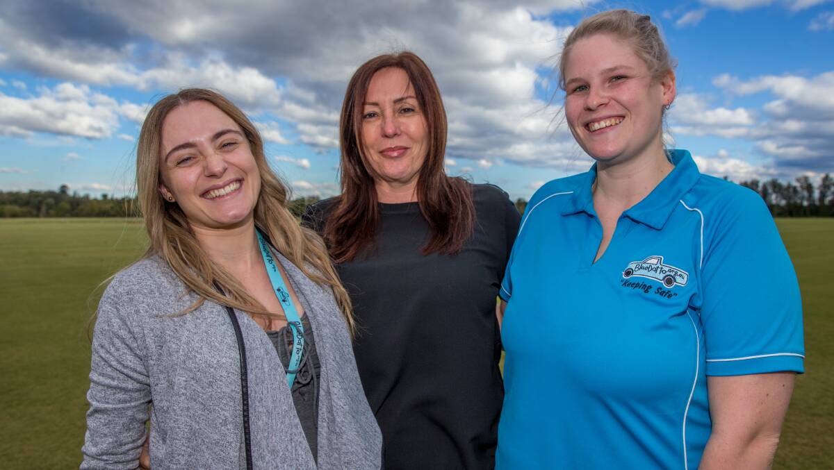 Lauren Northen and Caitlin Lyons from Blue Datto with the Hawkesbury Gazette's Sales Manager Glenis Wright. Picture: Geoff Jones