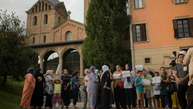 Families of the men believed responsible for the Spanish terrorist attacks gather with the local Muslim community in Ripoll to denounce terrorism. Photo: AP