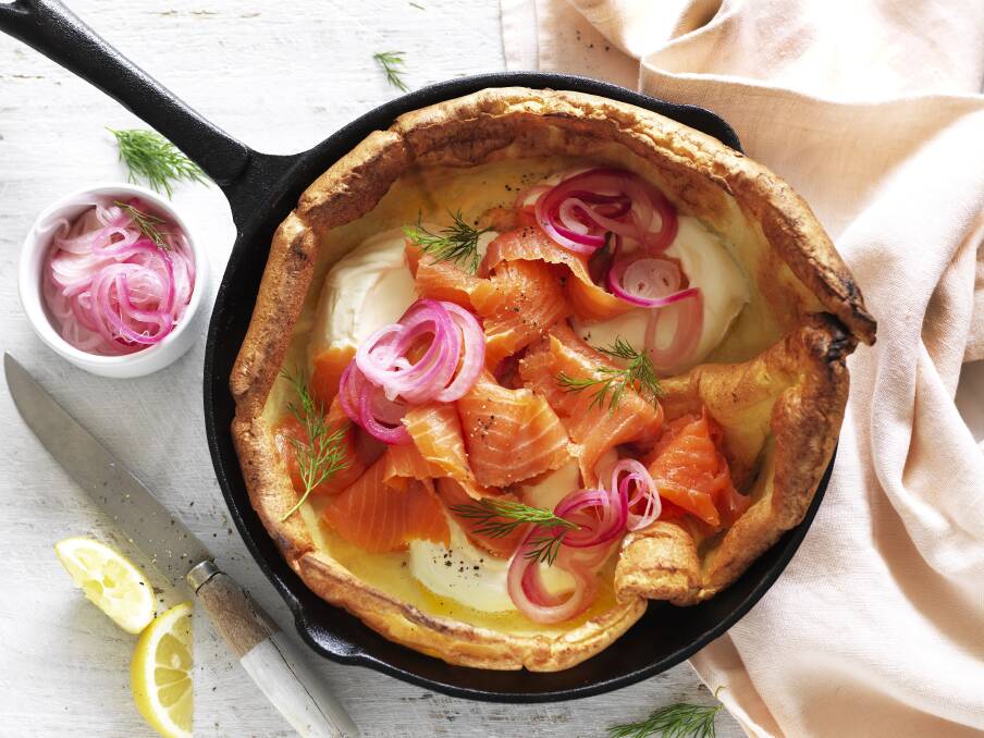 Smoked salmon and dill Dutch baby. Picture: Supplied