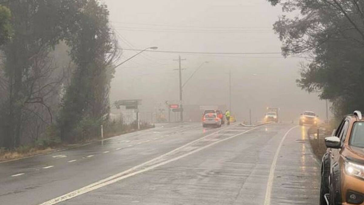 A road block on the Hawkesbury side of Bells Line of Road. Picture: Bowen Mountain, NSW./Facebook