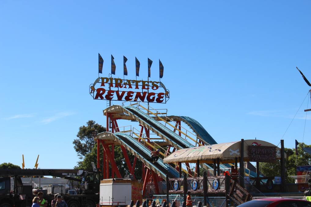 DARING: One of Showtime Amusements' rides, the Pirate's Revenge, being set up at the Hawkesbury Show. Picture: Conor Hickey
