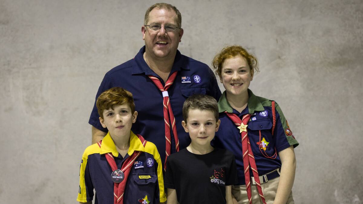Family performance: Geoff Henderson and his children (L-R) James, 10, Andrew, 8, and Laura, 12 will be performing at Riverside Theatres Parramatta in Cumberland Gang Show's 50 Years Together. Picture: Supplied
