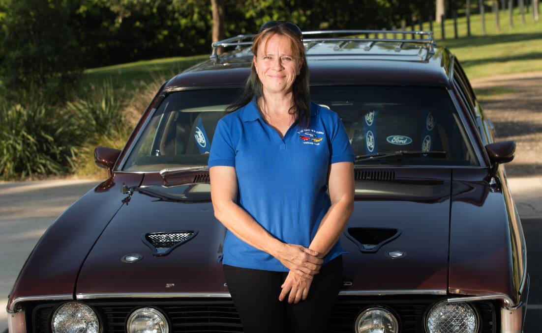 HER BABY: Heather Sherlock with her 1972 Ford XA Wagon promoting the upcoming Oakville RFS Car Show. Picture: Geoff Jones