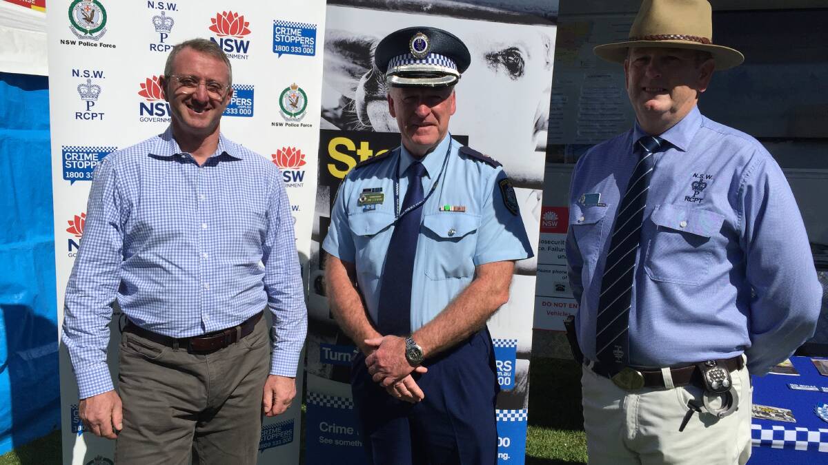 Peter Price, Director of Crime Stoppers; with Hawkesbury Police Area Commander, Superintendent Jim Stewart; and Rob Forsyth, Director of NSW Crime Stoppers. Picture: Sarah Falson