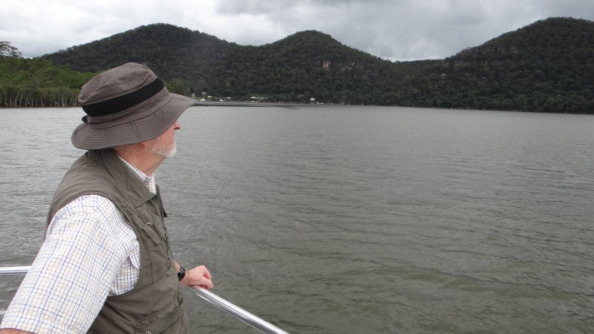 Local expedition: Tony Healy on the Hawkesbury River during his March 2020 trip to the Hawkesbury and Brooklyn areas to find out whether there is truth to 'river monster' sightings. Picture: Tony Healy