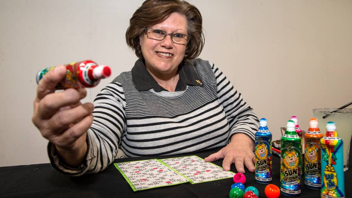 Cindy O’Loughlin photographed with her bingo gear at Panthers North Richmond, where she plays weekly. Pictures: Geoff Jones