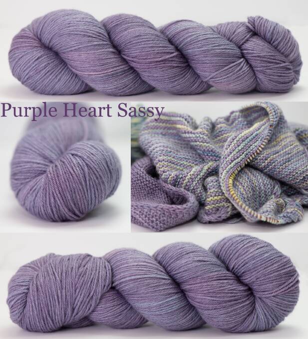 The Australian Wool Store's hand-dyed yarns will be on sale at CraftAlive. This one is Purple Heart Sassy Cashmere/Merino blend in 4 ply. Picture: Kathryn Trippett 