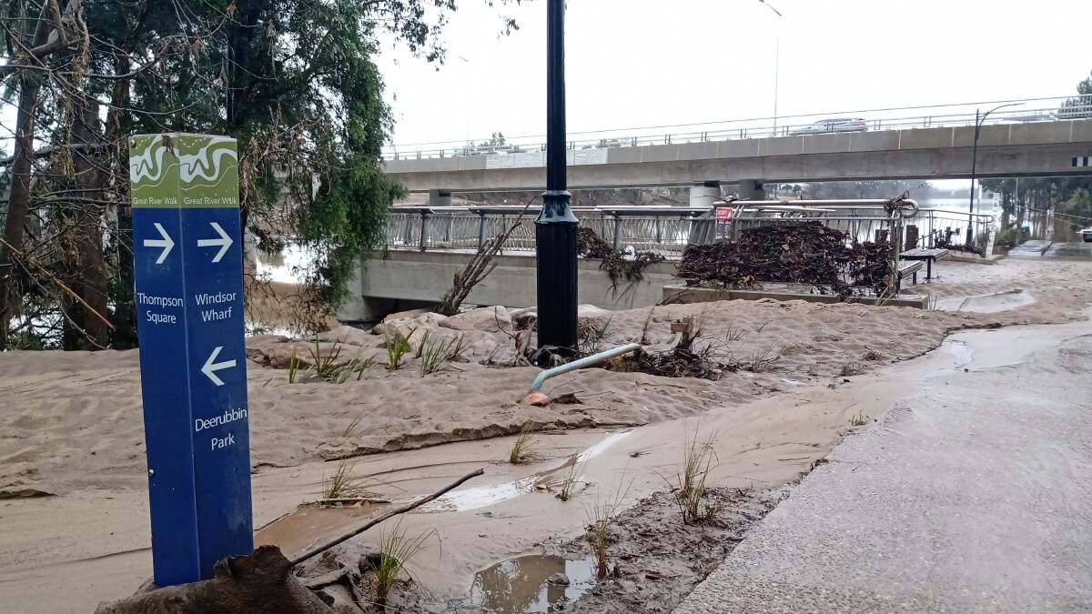 Debris litters The Terrace in Windsor, after the July 2022 flood - which reached 13.93 metres at Windsor - recedes. Picture: Sarah Falson