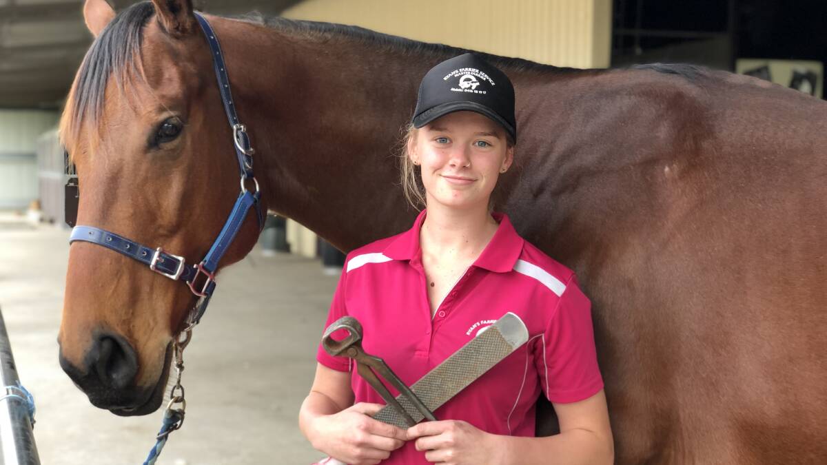 Jacy Hawkins is trailblazing into the male-dominated equine industry by training as a farrier at TAFE NSW. Pictures: Supplied