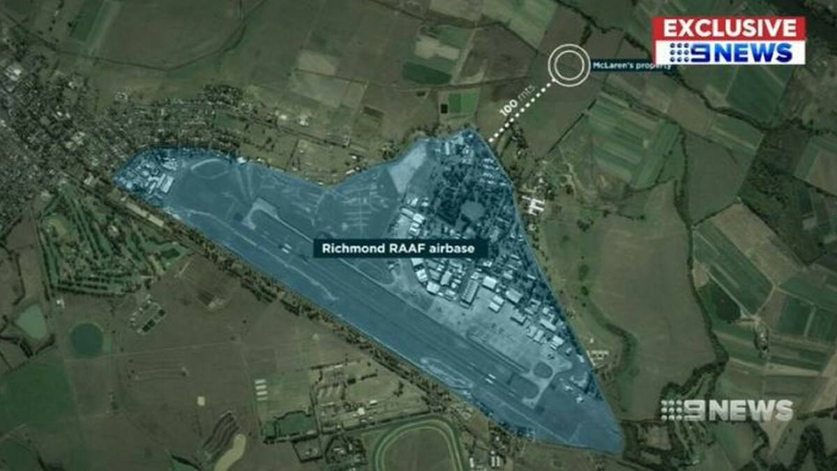 The McLaren farm is located 100 metres from the RAAF Base Richmond boundary. Picture: 9news