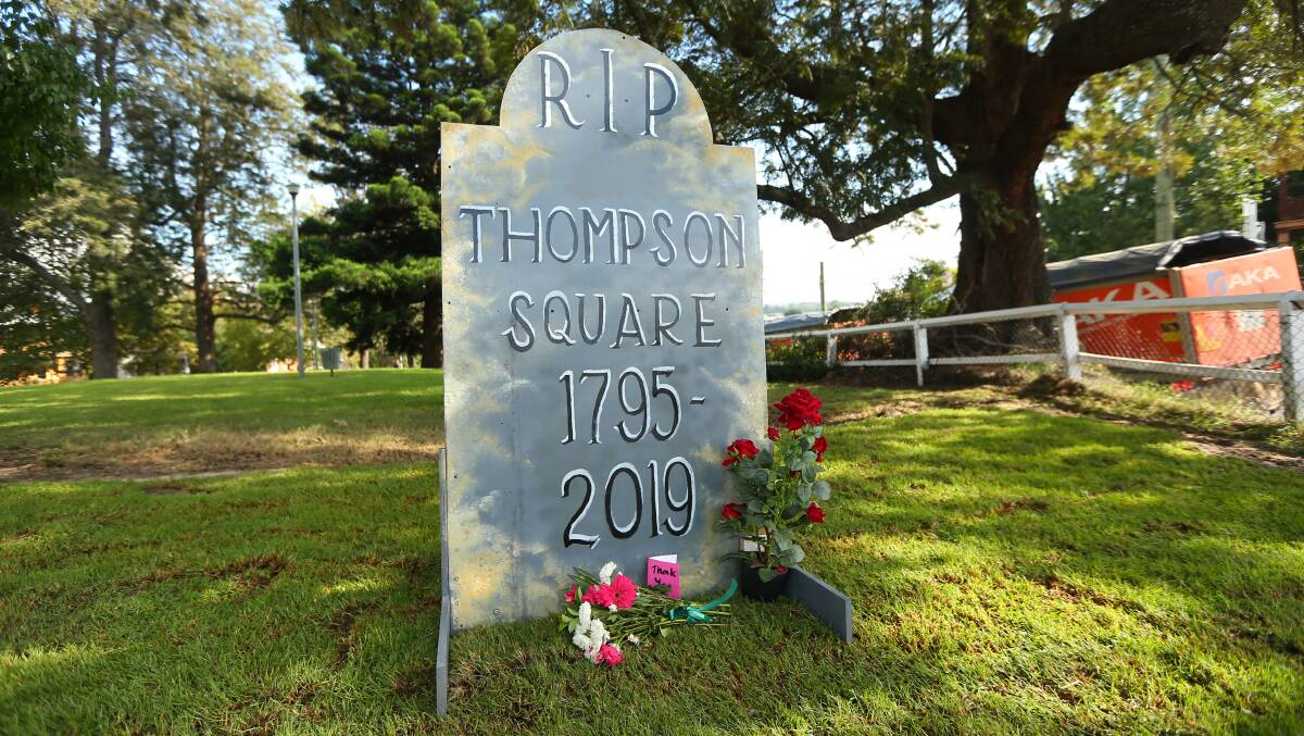 RIP CAWB tent:  The tombstone at Thompson Square which was placed for a day in the spot where the CAWB tent had been located. Picture: Geoff Jones