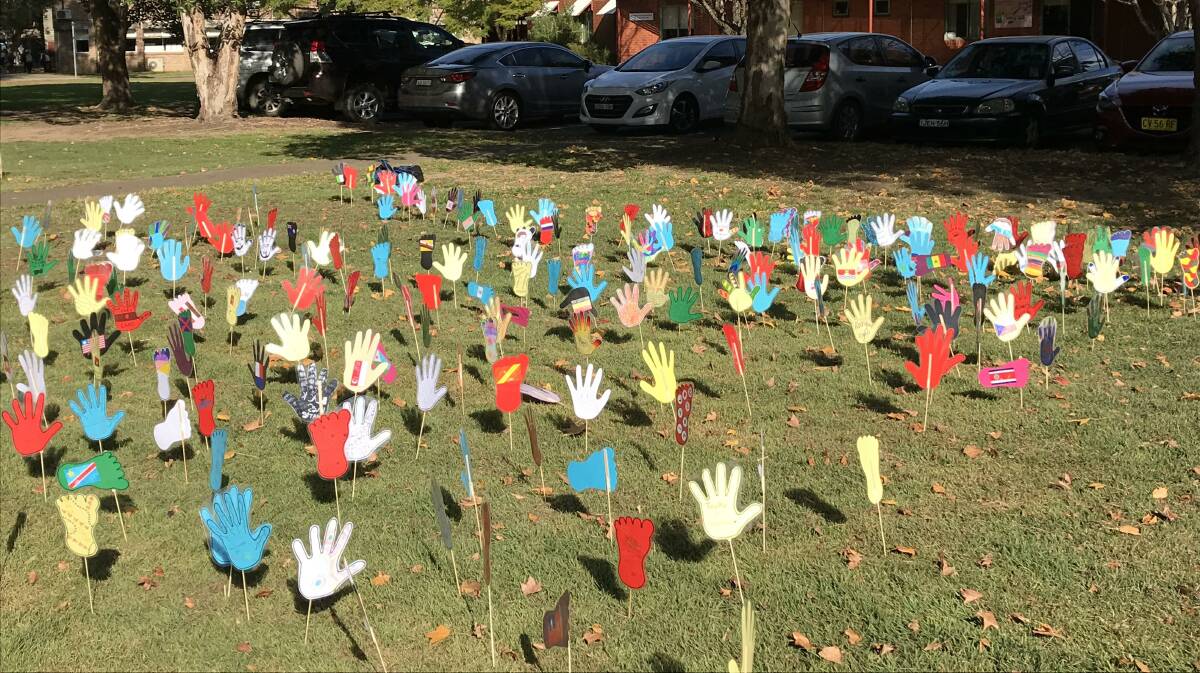 Richmond High School's 'sea of hands and feet' recognising NAIDOC and Reconciliation. Pictures: Supplied