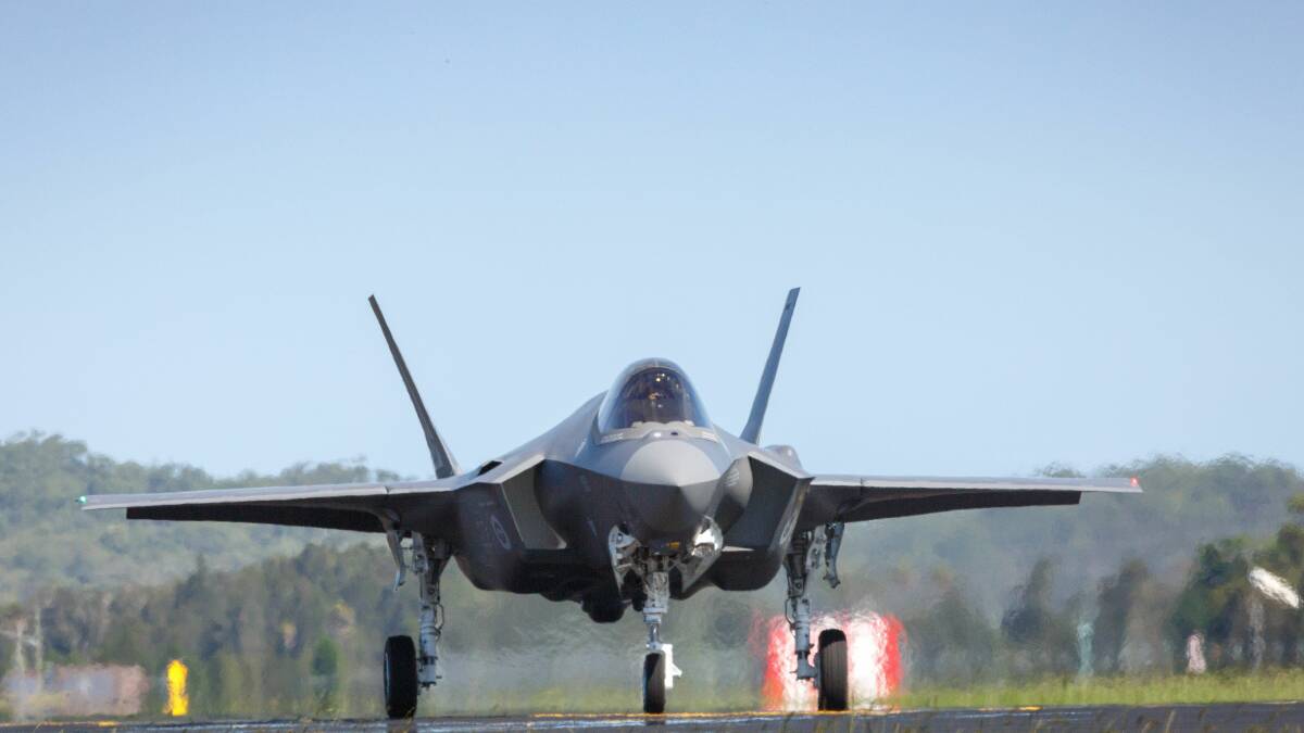 A F-35A Lightning II aircraft A35-031 taxis in at RAAF Base Williamtown. Picture: SGT David Gibbs/Department of Defence