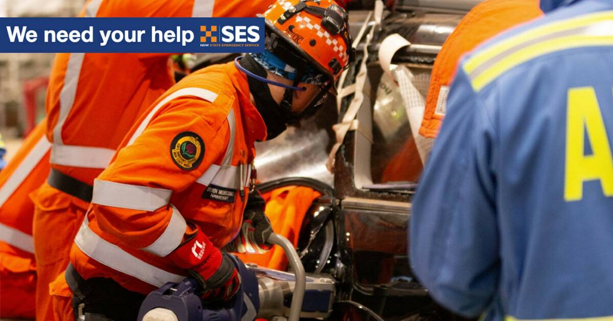 Simulation: A NSW SES team member performing road crash rescue. Picture: NSW SES Hawkesbury Unit/Facebook
