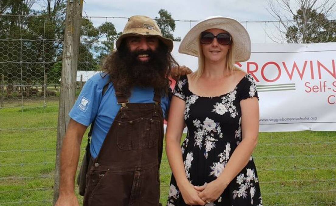 GREEN THUMBS: Celebrity gardener Costa Georgiadis with founder of Veggie Barter Australia Kirsty Berte at the new permaculture garden in Wilberforce. Picture: Supplied