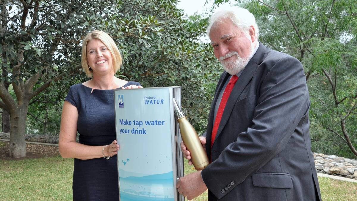 Raema Melverton, Head of Communications & Public Affairs at Sydney Water, and Hawkesbury Mayor, Councillor Barry Calvert at the new drinking water station at Howe Park, Windsor. Picture: Supplied