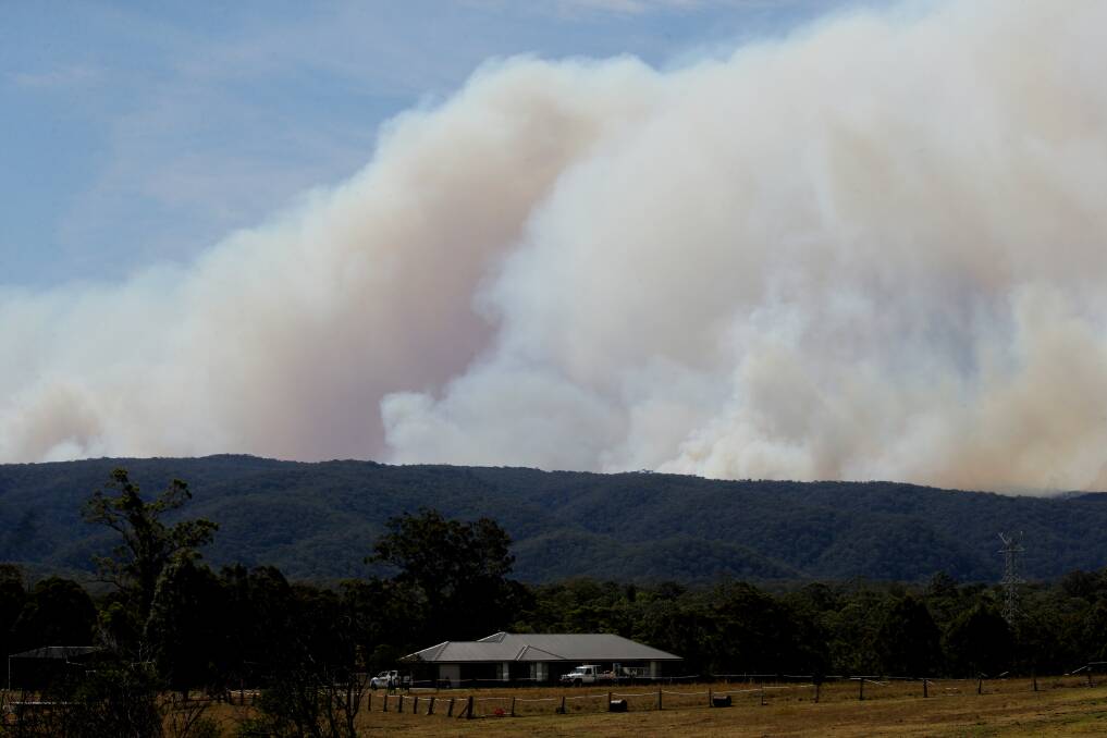 The view from Comleroy and Blaxands Ridge Roads Kurrajong as bushfires burned South-West of Kurrajong and Blaxlands Ridge on December 6, 2019. Picture: Geoff Jones