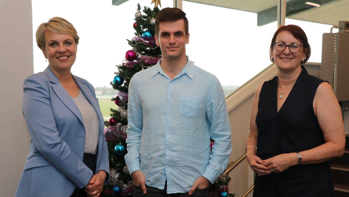 Shadow Minister for Education and Training, Tanya Plibersek, New Colombo Plan Scholarship Program recipient Liam Holt, and Federal Member for Macquarie Susan Templeman at the young leaders forum in the Hawkesbury in December 2020.