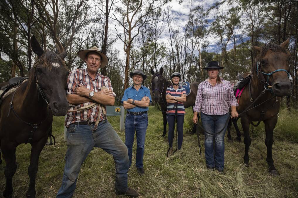 Brian Swan, Ron Males, Jo Arblaster, and Michelle Gibbs are not happy with plans to limit the horse riding in the National Park. Picture: Simon Bennett