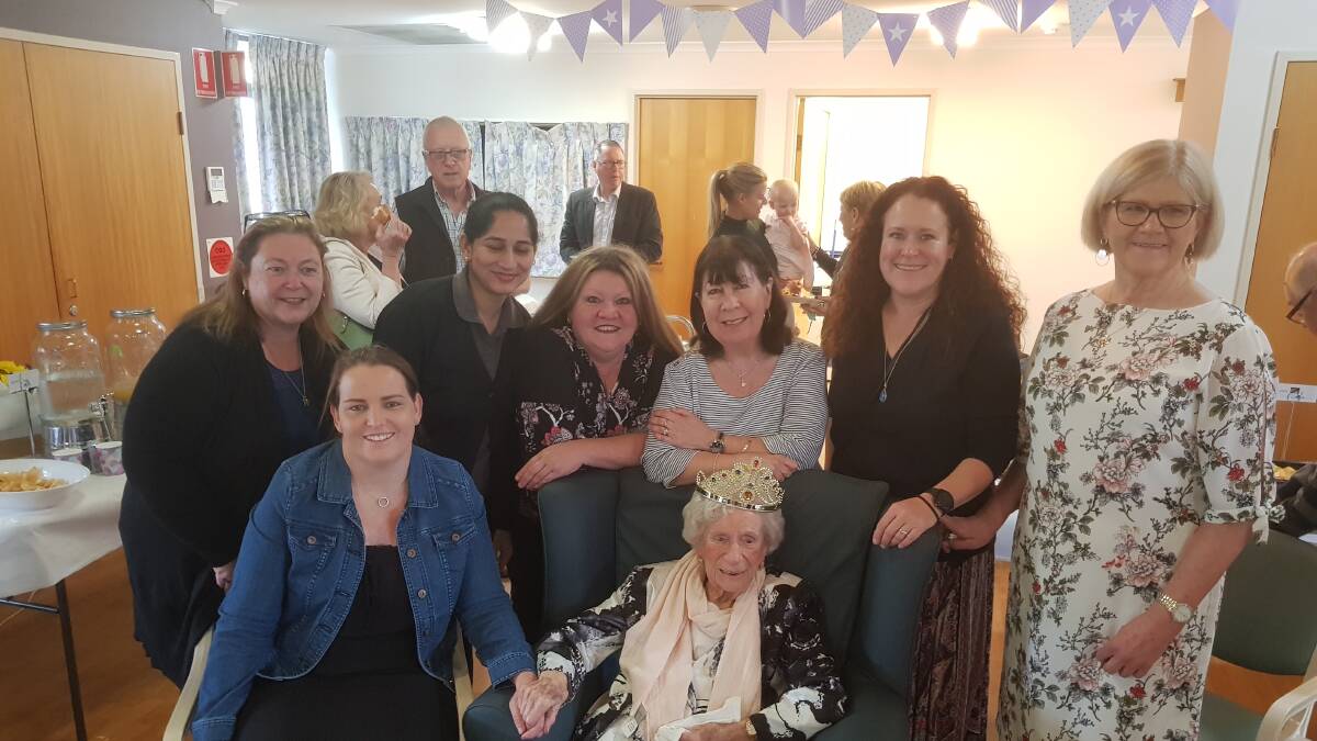Centenarian: Evelyn with her family and staff of Uniting Hawkesbury Richmond celebrating Evelyn's 100th birthday. Picture: Supplied