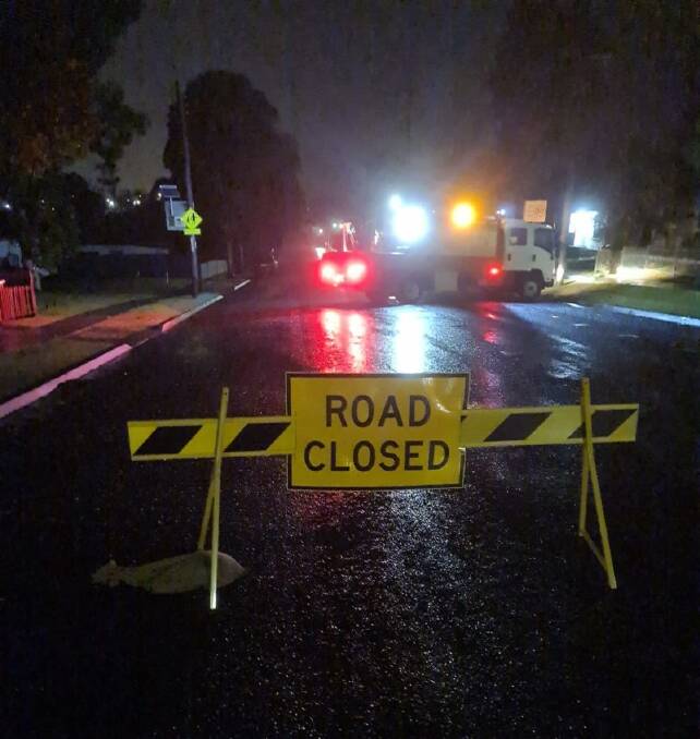 Hawkesbury Council closed a number of additional roads overnight,. This road block was placed at 72 Church Street, South Windsor. Picture: Hawkesbury City Council/Facebook