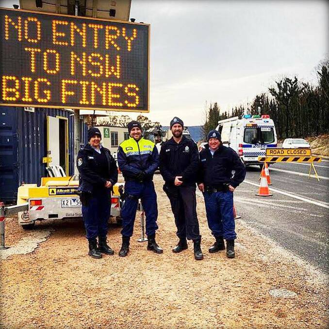 Lend a hand: Staff from Hawkesbury Police attend the border closure between NSW and Victoria. Picture: Hawkesbury Police Area Command/Facebook