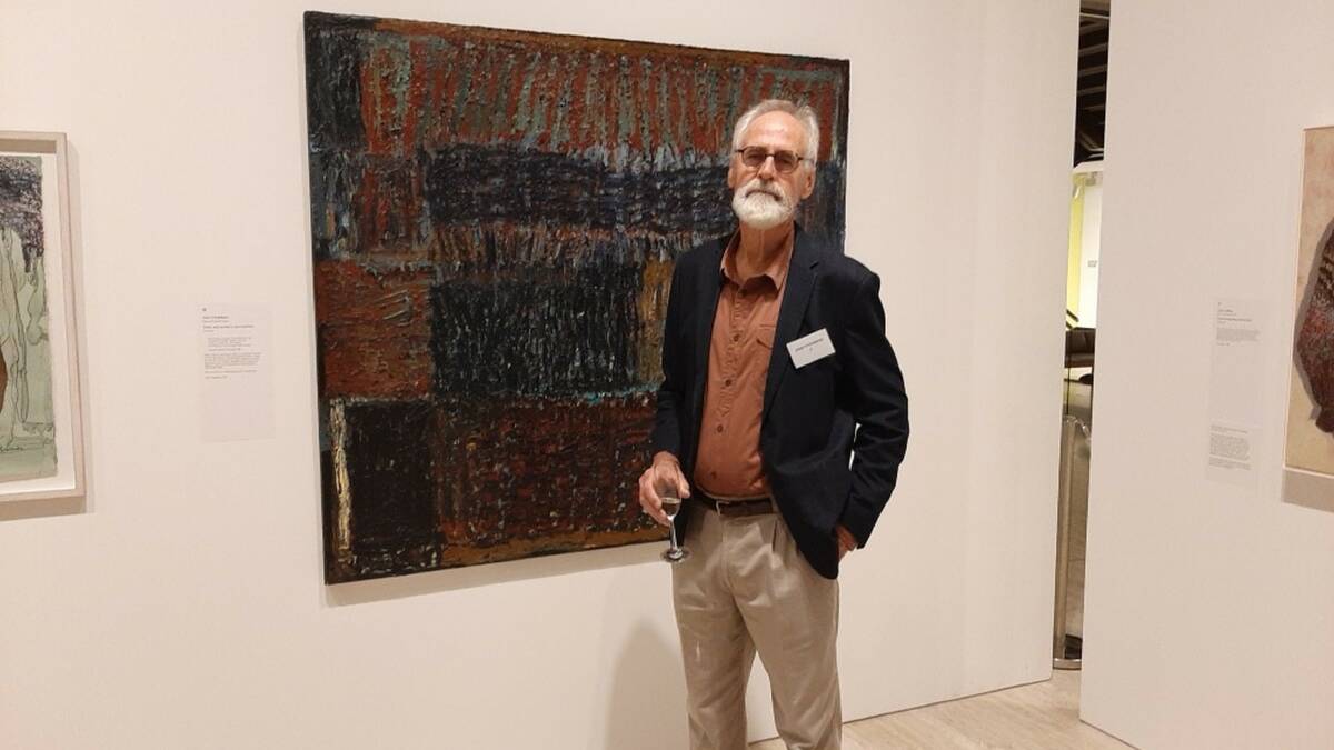 Windsor artist John Fitzgibbon with his Sulman prize finalist painting at the Art Gallery of NSW. Picture: Supplied