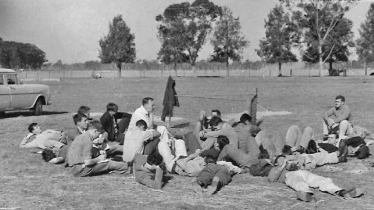 The Hawkesbury Agricultural College boys bask in the sun on campus during the early 1960s. Picture: Supplied