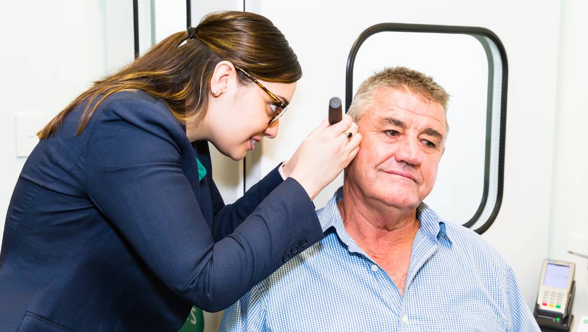 Free tests: Marsden Park resident Charlie Hammond, 63, having his hearing checked by Specsavers Richmond audiologist Natali Carleton. Picture: Supplied