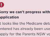 The message some parents are receiving when trying to apply for the vouchers though the Service NSW website.