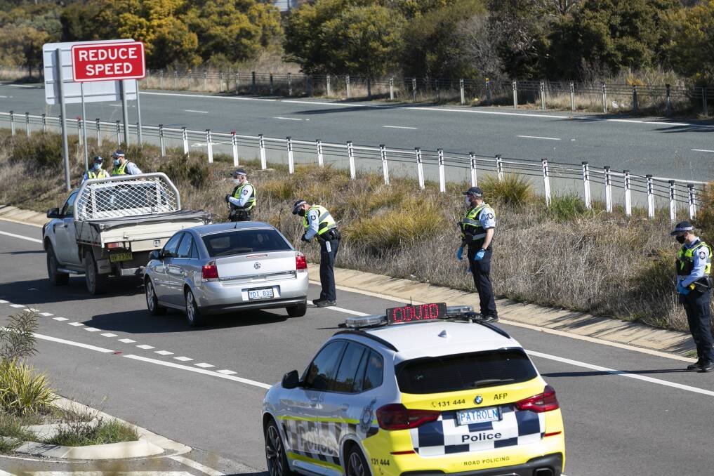 A police checkpoint on the Federal Highway. Picture: Keegan Carroll